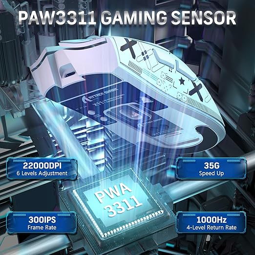 Attack Shark X11 Wireless Gaming Mouse – 22000 DPI, Tri-Mode, RGB, Magnetic Dock