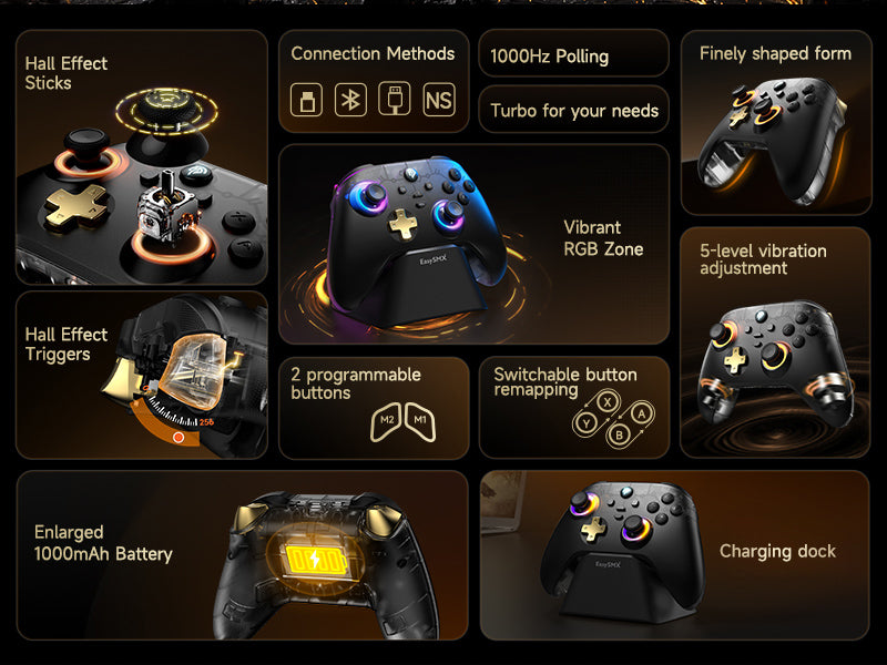 MartZilla EasySMX D05 Multi-Platform Wireless Gaming Controller with RGB Lighting, Hall Effect Triggers & Charging Dock | Compatible with PC, Android, iOS & Nintendo Switch