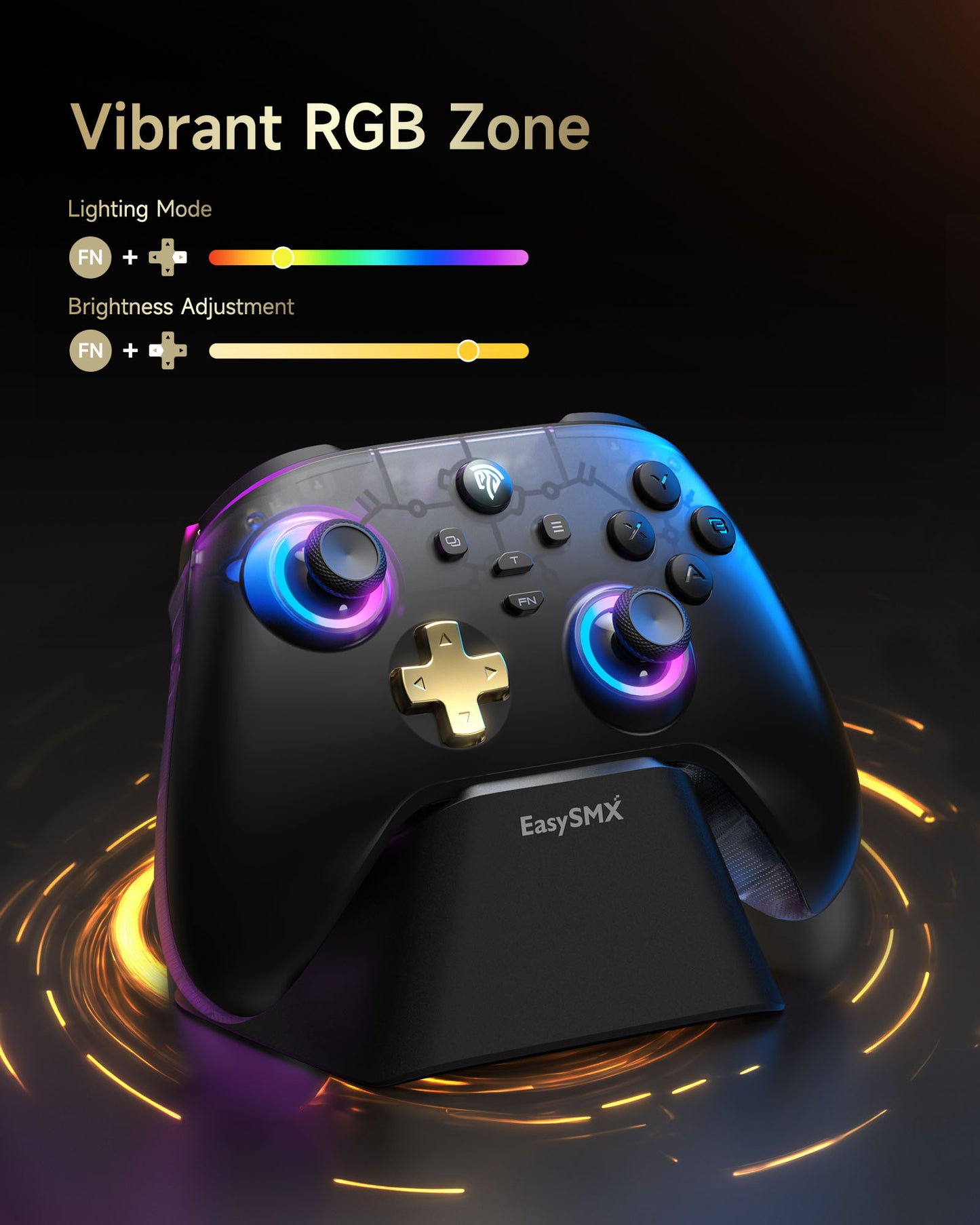 MartZilla EasySMX D05 Multi-Platform Wireless Gaming Controller with RGB Lighting, Hall Effect Triggers & Charging Dock | Compatible with PC, Android, iOS & Nintendo Switch